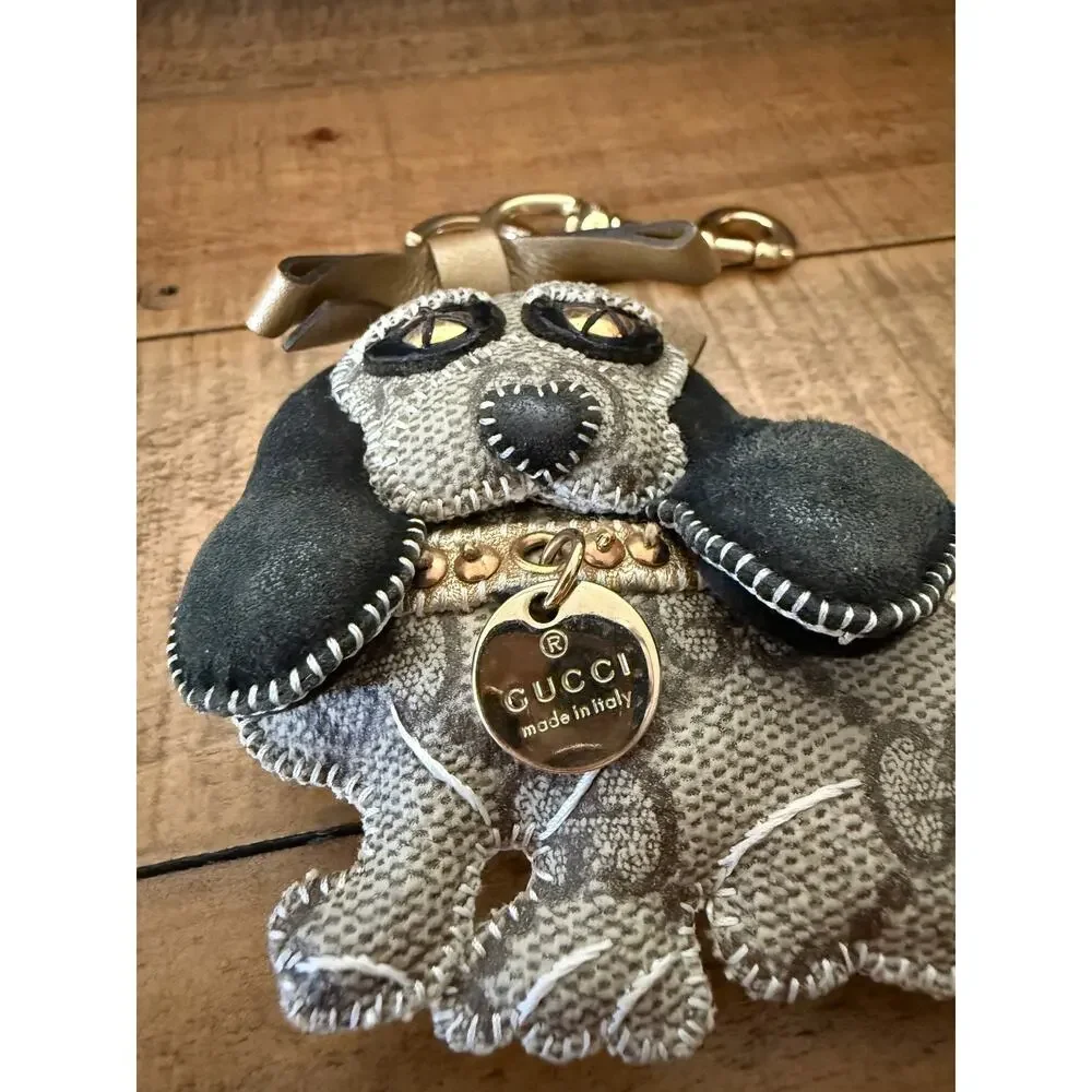 Gucci Key Chain Women's Brown GG Canvas Leather Dog Bag Charm Made Italy - Picture 2 of 7